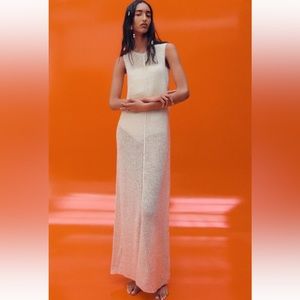 Long Knit ivory shimmer dress